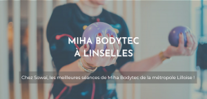 Image d'une femme durant une séance de Miha Bodytec, accompagné de la mention suivante : "Miha Bodytec à Linselles : les meilleures séances de Miha Bodytec de la Métropole lilloise !"