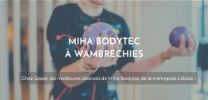 Image d'une femme durant une séance de Miha Bodytec, accompagné de la mention suivante : "Miha Bodytec à Wambrechies : les meilleures séances de Miha Bodytec de la Métropole lilloise !"