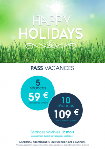 Image affichant les tarifs de l'offre Pass Vacances proposée par Sowaï Aquasports : 5 séances à 59€ et 10 séances à 109€. Inscription en ligne ou sur place.